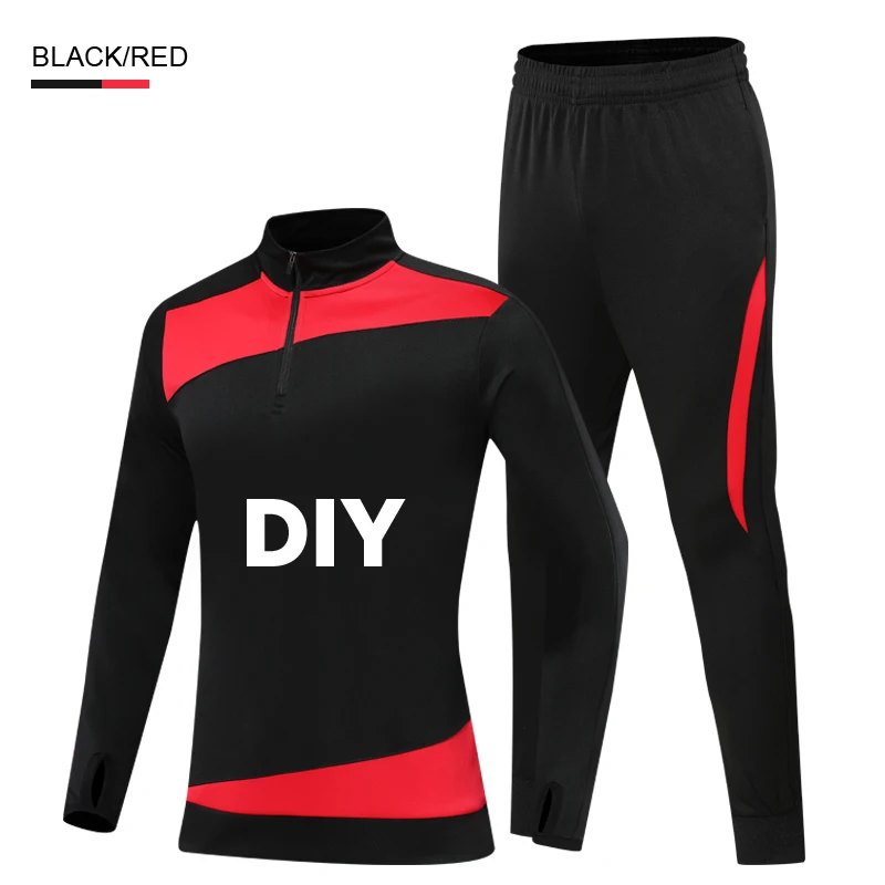 Black Red DIY Детская зимняя спортивная одежда для футбола; Спортивный костюм с длинными рукавами; длинные штаны; трикотажные костюмы для фитнеса и бега; спортивная форма для бега - Цвет: Black Red DIY