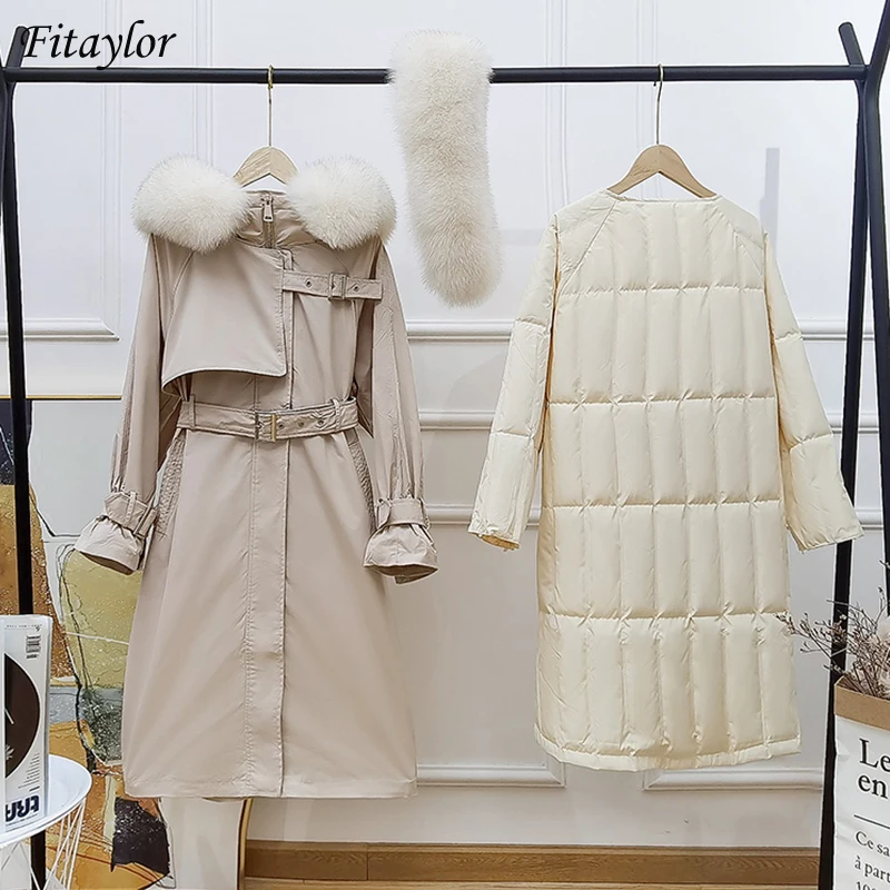 Fitaylor зимняя Длинная женская куртка со съемной подкладкой 90% белый утиный пух