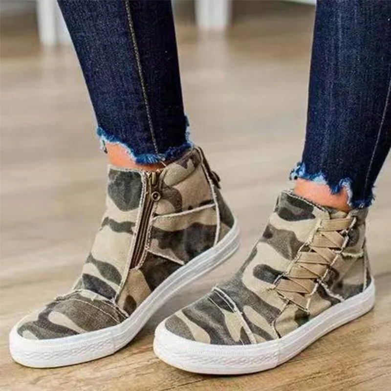 Women's Canvas Zip Flats Sneakers Woman Shoes Slip On Ladies Camouflage Casual Platform Plus Size Female Comfort Walking | Обувь