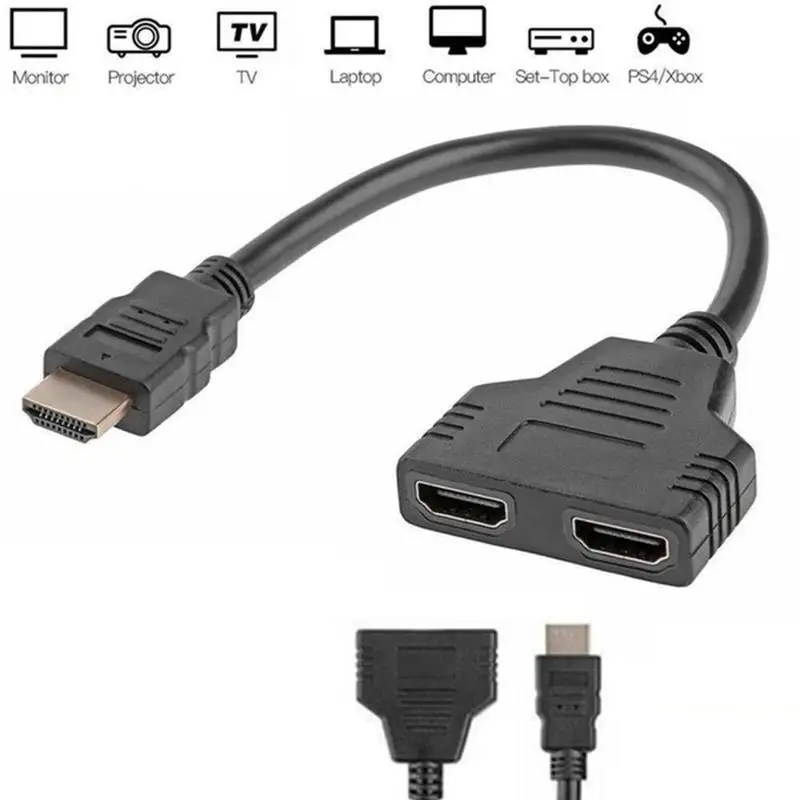 

4K HDMI-compatible Cable Splitter Adapter 2.0 Converter 1 In 2 Male UHD 2 Out to Q8A6