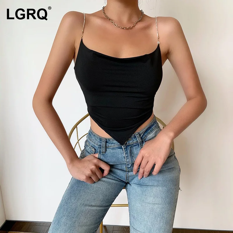 

[LGRQ] Women Black Backless Drill Chain Sexy Camis Tank Tops New Strapless Sleeveless Personality Spring Summer 2021 19D274
