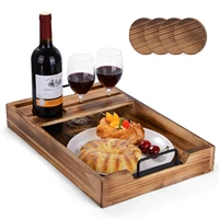 serving tray plate wine tray rustic wooden for bed ottoman coffee table breakfast tea coffee with wine glass holder 4 coasters