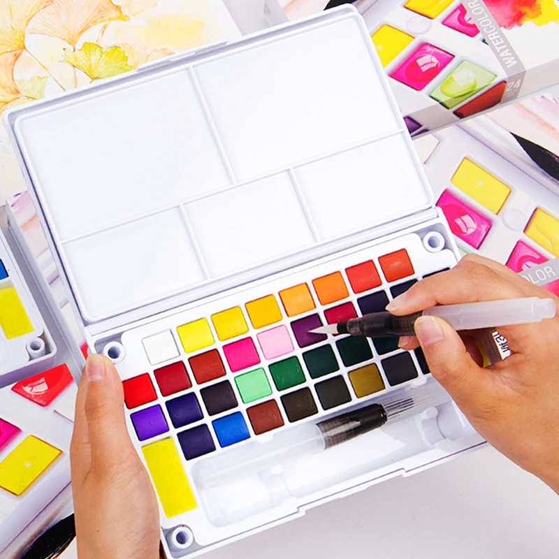 

1 Набор, 36 цветов краски на водной основе, палитра краски на водной основе, твердые водные фотообои, набор краски для школы, художник, рисован...