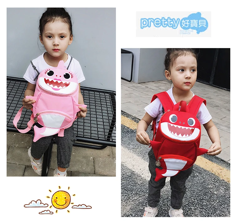 Backpack New Cartoon Shark Baby Anti-lost Children Bag Cute Nylon Shoulder Bag Primary School Kindergarten Bag Bookbag