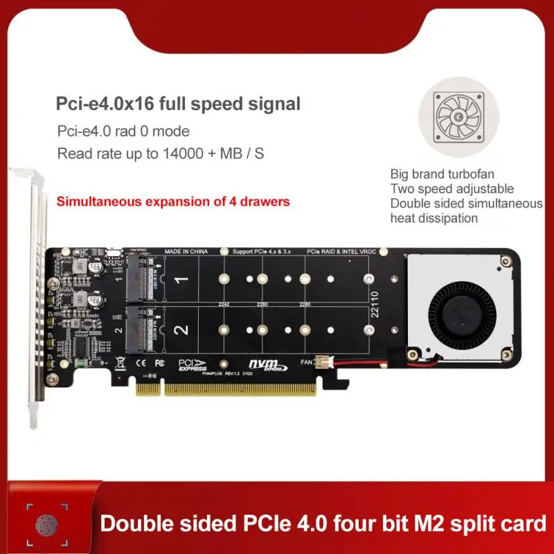 

2021 New Double-sided 4-disk NVME Raid PCI-E X16 Split Card PCI—E X16 To M.2 M-key NVME X4SSD RAID Expansion Card Adapter