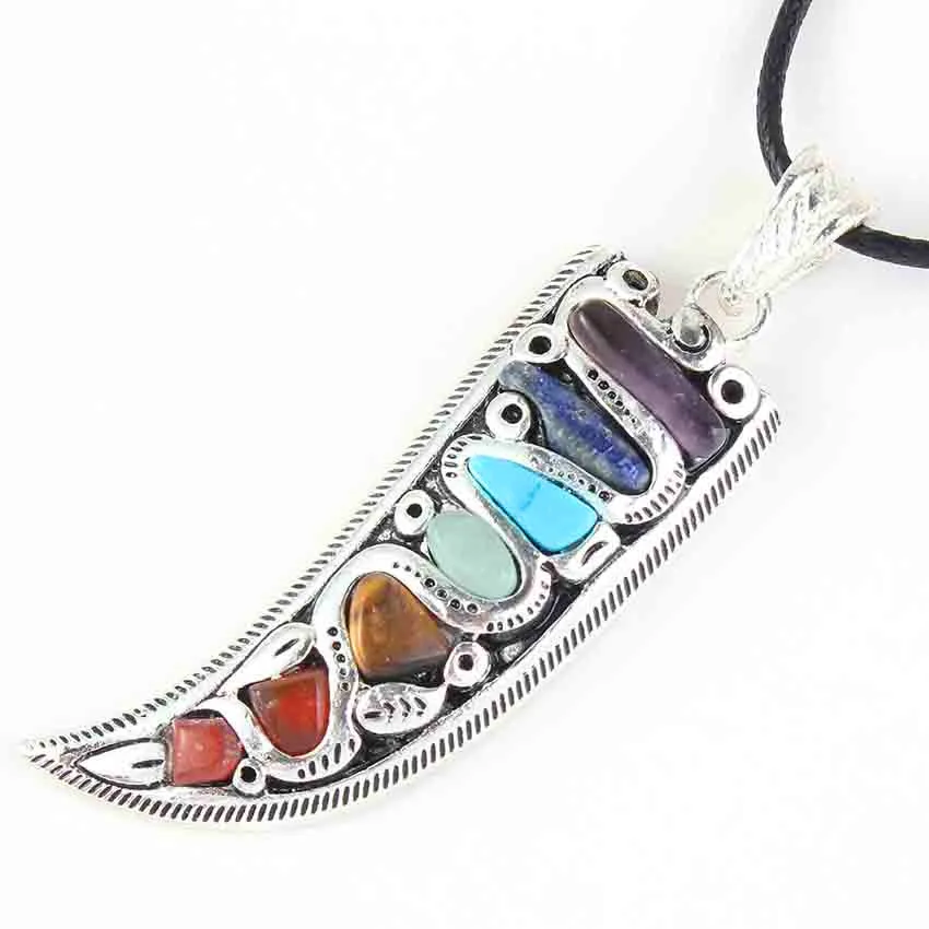 Уникальная Посеребренная форма рога FYJS с 7 цветами камня подвесной рейки