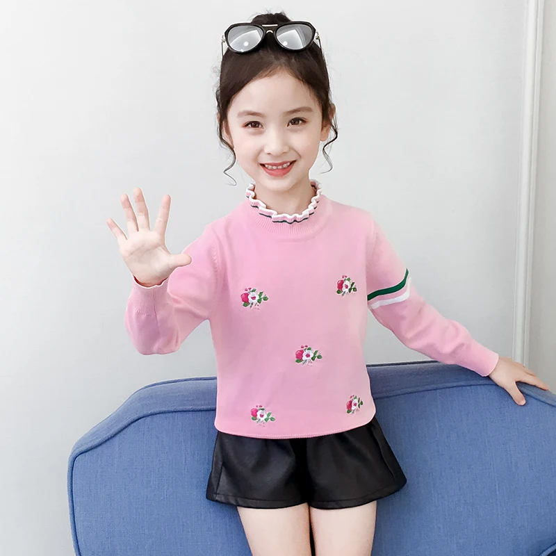 Новинка 2020 свитер для детей хлопковый трикотажный низ девочек с цветочным узором