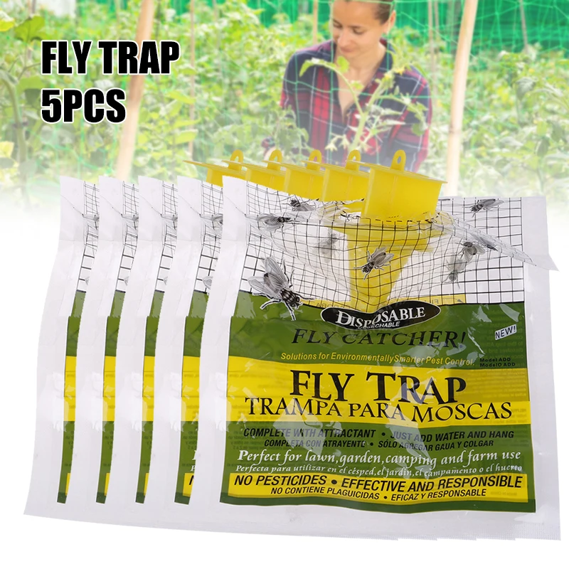 

5pcs Portable Outdoor Fly Trap Catching Bags Multifunctional Fly Catching Tool For Camping Garden Courtyard Mosquito