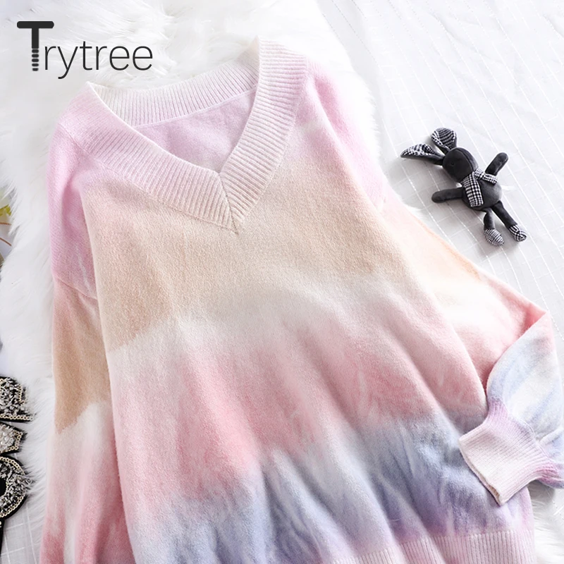 Женский трикотажный свитер Trytree повседневный пуловер с v-образным вырезом