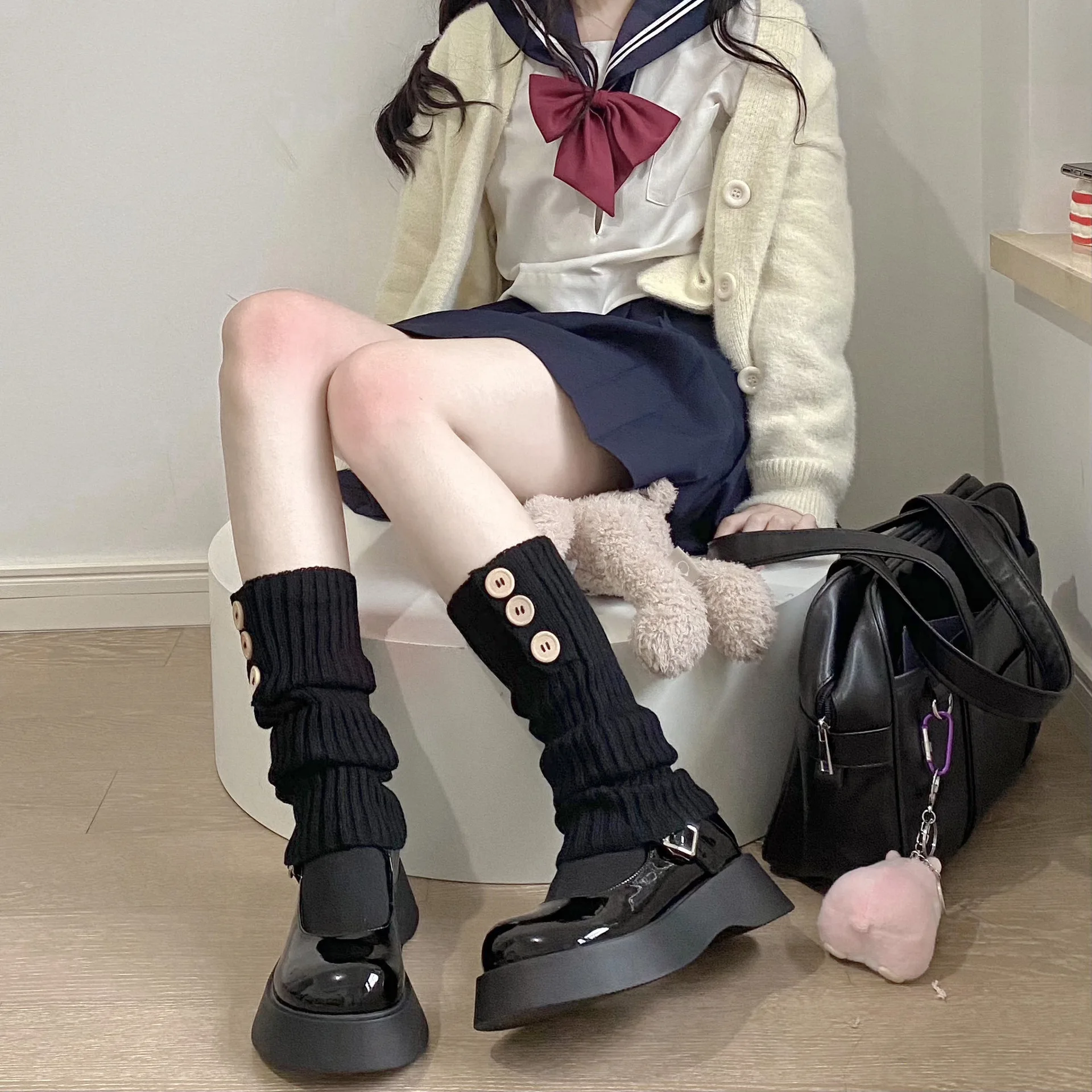 

Кавайные гетры Lolita в японском стиле Харадзюку, Вязаные гольфы с пуговицами, гетры для сапог, женские гетры