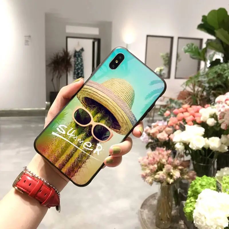 PENGHUWAN cactus plants summer Black TPU Soft Phone Case Cover for iPhone 11 pro XS MAX 8 7 6 6S Plus X 5S SE XR case | Мобильные