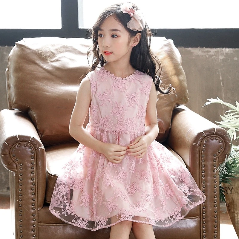 2020 летнее Новое кружевное платье в Корейском стиле для девочек детское