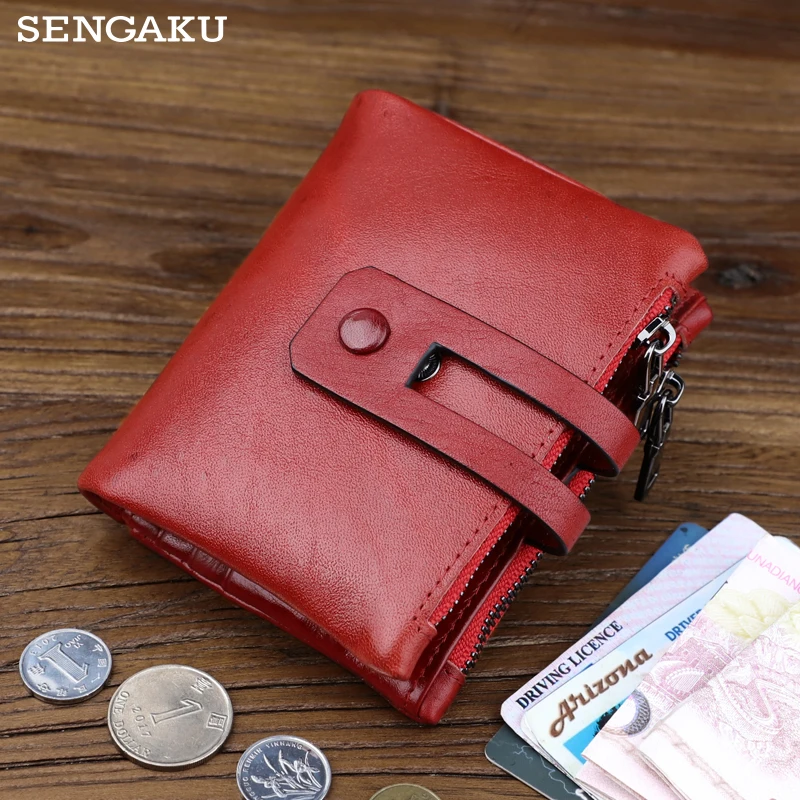 2021 Fashion Wallet Genuine Leather Women'wallet Female Hasp Double Zipper Luxury Coin Purse ID Card Holder Unisex Slim Wallets