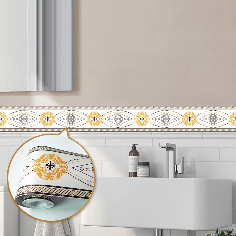 

Waterproof Self-adhesive Wall Sticker 3D Geometric Living Room Kitchen Bathroom Wall Waist line Wall Decal Home Decor