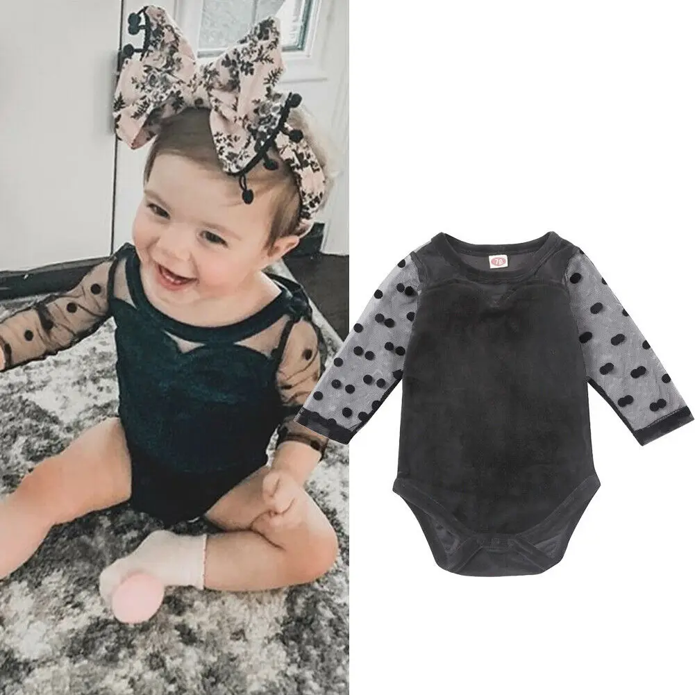 

Cute Newborn Infant Baby Girl Bodysuits Polka Dot Print Lace Solid Bodysuit Jumpsuit Outfit Clothes 0-18M