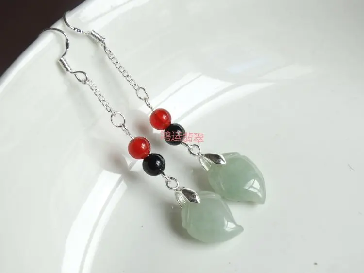 925 Silver Natural Emerald peach Bead Jade Circular Beads Earrings Original DIY By Hand Accessories Women Stone Jewelry | Украшения и