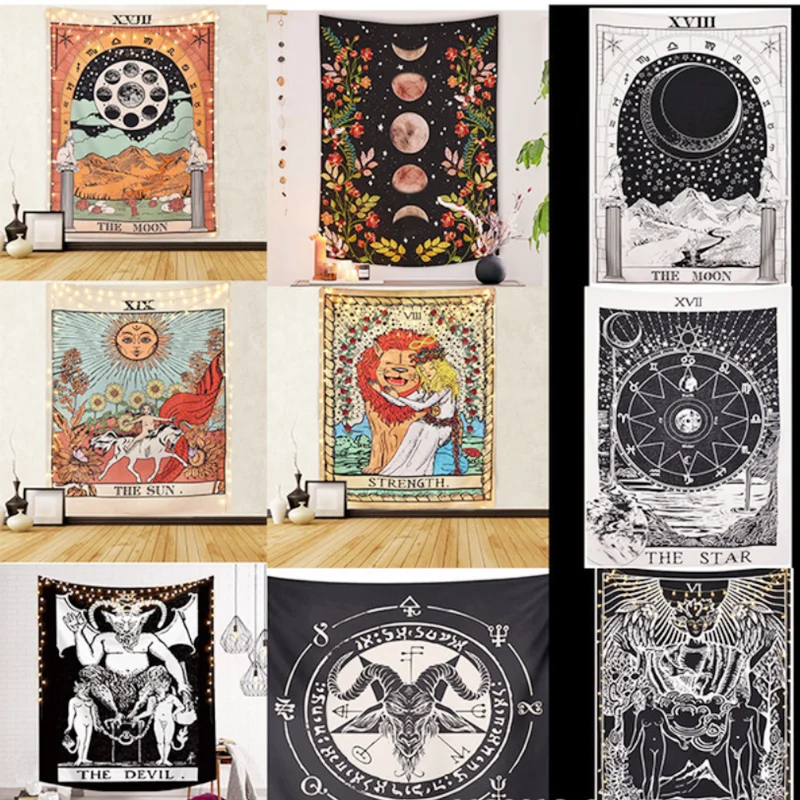 Настенный подвесной коврик Tarot Card психоделический гобелен покрывало с