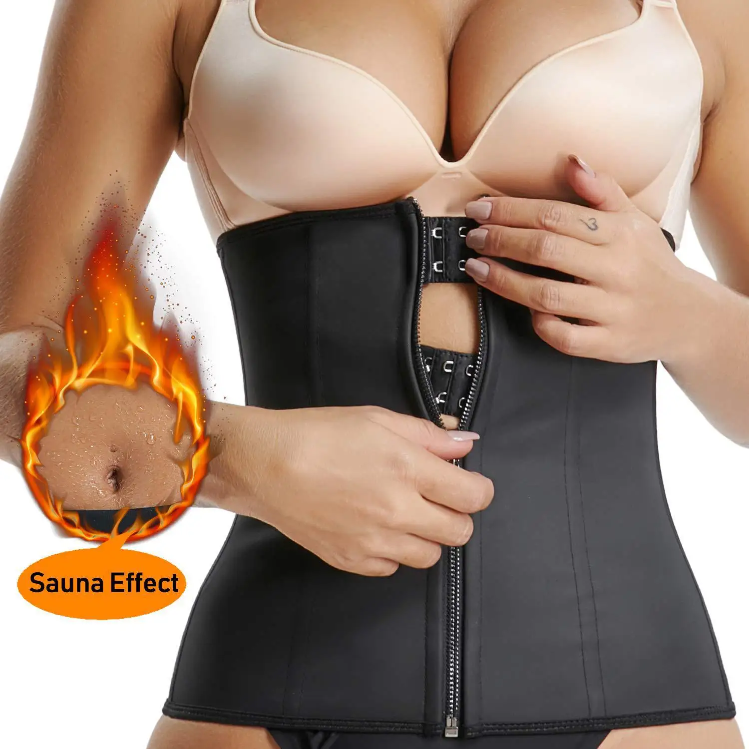 

Modeling Strap Zipper Waist Trainer Corset Latex Waist Cincher Underbust Body Shapewear Women Slimming Sheath Belly Girdle Fajas