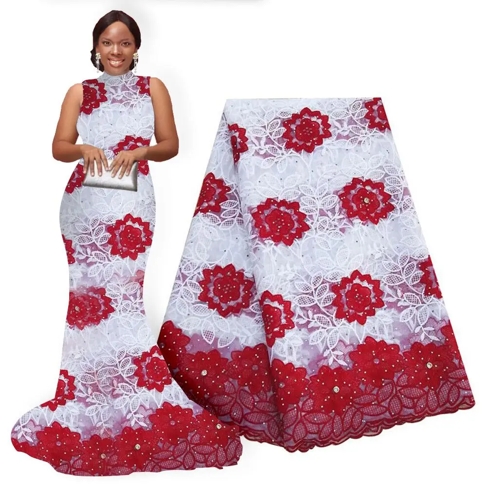 Элегантный бордовый вино оптовая продажа Свадебный нигерийский кружевной ткани
