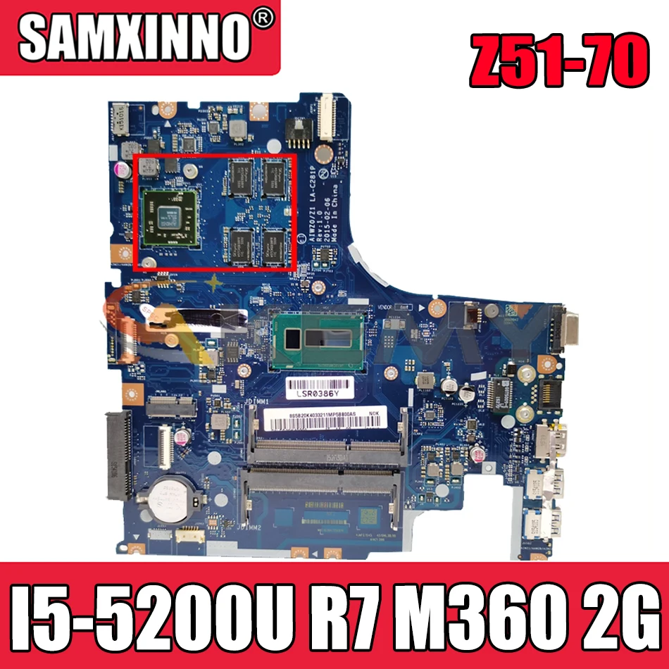 

Akemy AIWZ0/Z1 LA-C281P Motherboard For Lenovo Z51-70 Laptop Motherboard CPU I5 5200U R7 M360 2G DDR3 100% Test Work