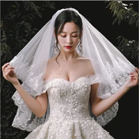 2021 new arrival white ivory 1 5m lace applique bridal wedding veils bride veils wedding accessory