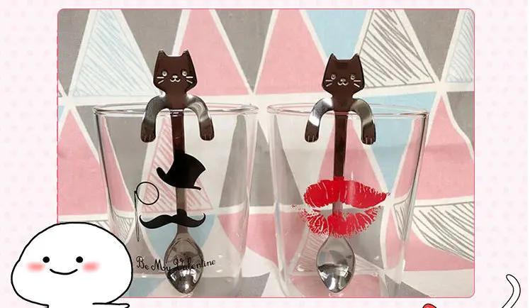 1 шт. Нержавеющая сталь Кофе & Чай Ложка Мини кошка длинная ручка Творческая