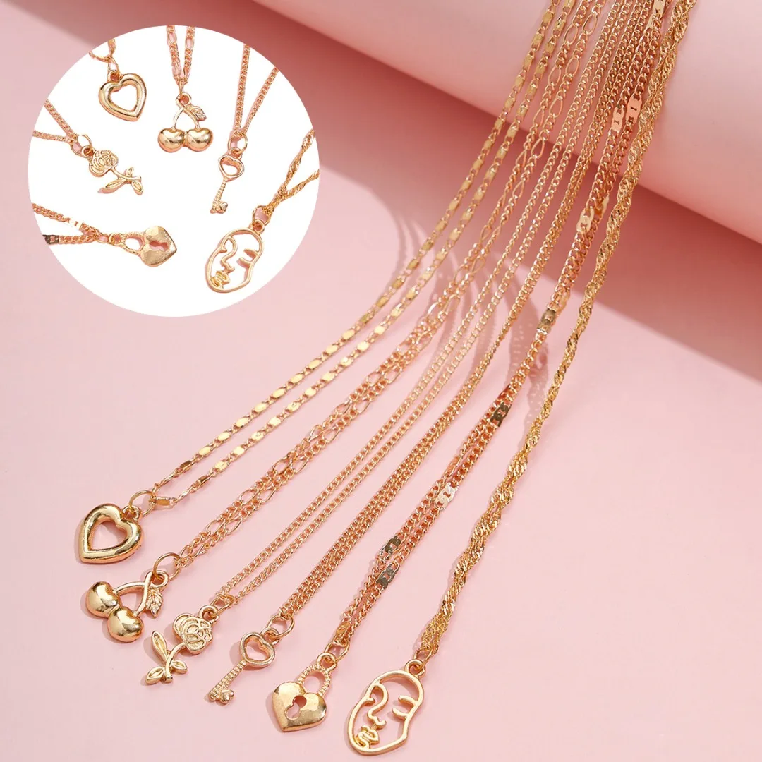 6 шт./партия ключ кулон сердце ожерелье для женщин и девочек милый многослойное