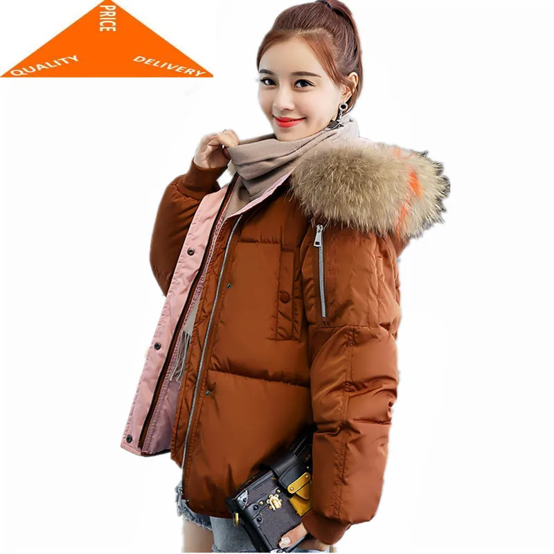 

New Winter 2020 Jacket Women Korean Fashion Short Parkas Big Fur Hat Female Warm Clothes Ladies Tops Abrigo Mujer LWL249