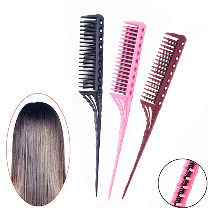 

1pc 3-Row Hairdressing Combs Teeth Teasing Comb Detangling Brush Rat Tail Comb Adding Volume Back Coming For Travel