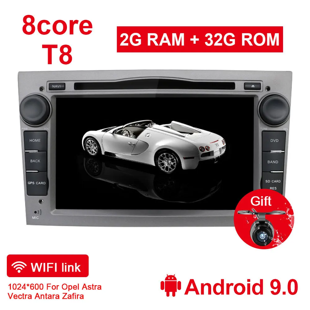 T8 2G 32G GRAY Eunavi 2 Din Android 9 автомобильный dvd-плеер для Opel Astra Vectra Antara Zafira Corsa 2din gps Wifi Bluetooth Восьмиядерный 1024*600 - Цвет: T8 2G 32G GRAY