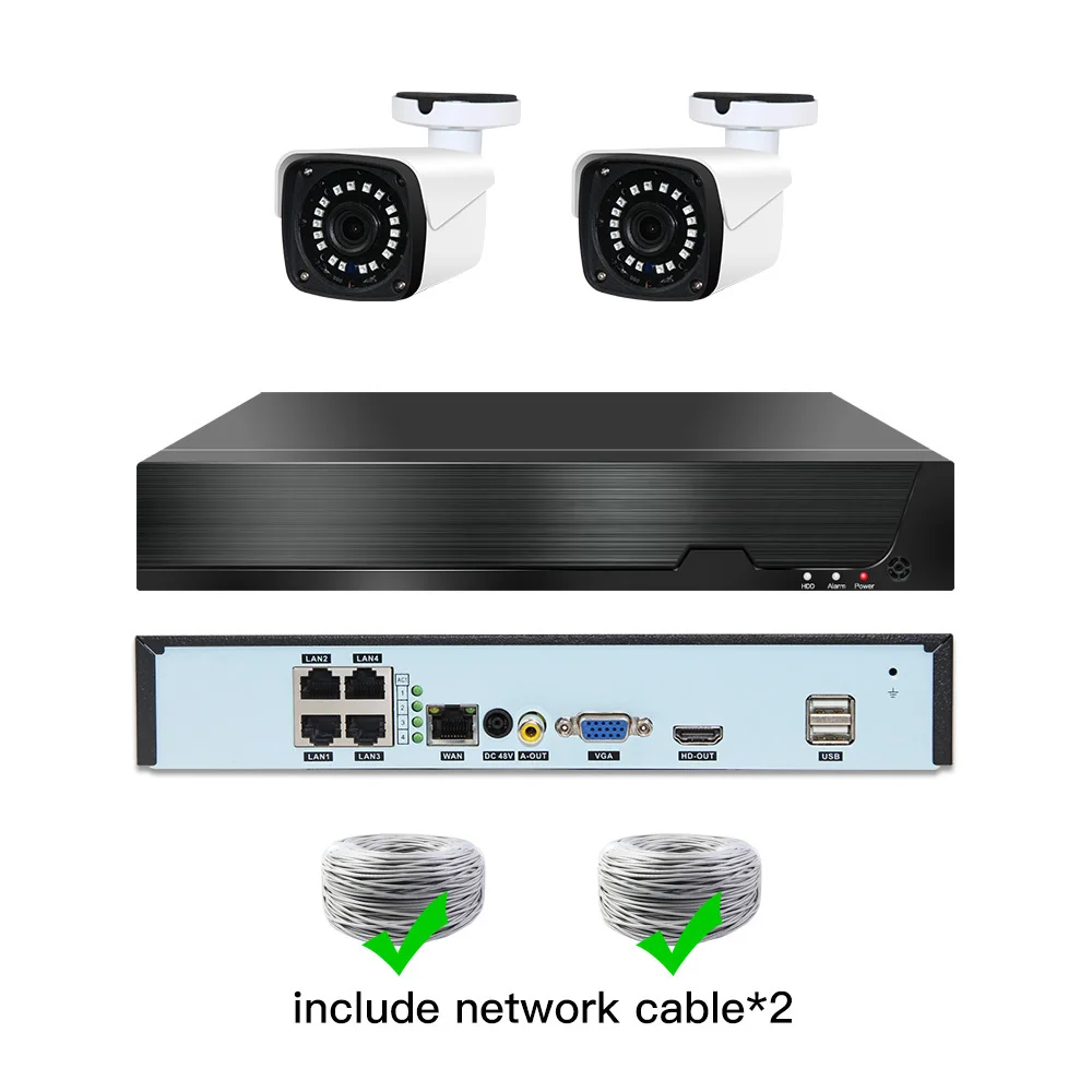 4ch 5MP POE комплекты H.265 система видеонаблюдения PoE NVR наружная металлическая Водонепроницаемая ip-камера сигнализация видеонаблюдения Видео P2P P6Spro - Цвет: 2cams add cable