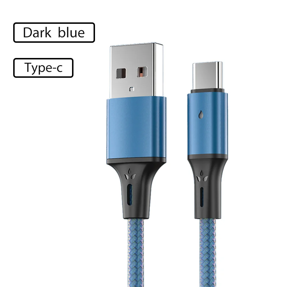 

5V 3A Fast Charging Cable with LED Breathing Light Nylon Type C Micro USB 480Mps Data Cable For iphone Huawei xiaomi Samsung