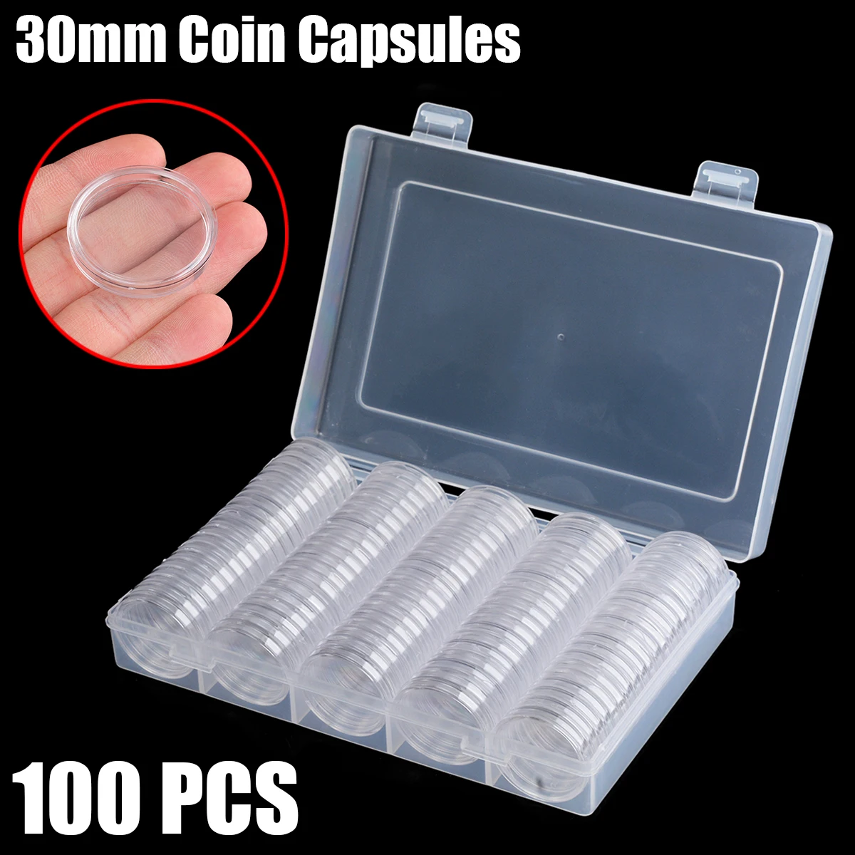 

100 шт., Пластиковые футляры для монет, капсул, 20/25/27/30 мм