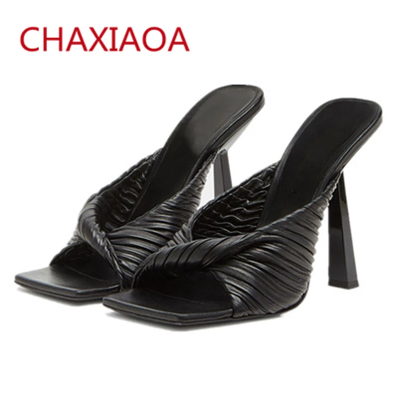 

CHAXIAOA Summer Fashion Women Slippers Bow-Knot Design Sexy High Heels Ladies Party Shoes Slip On Roman Slides Handmade Sandals