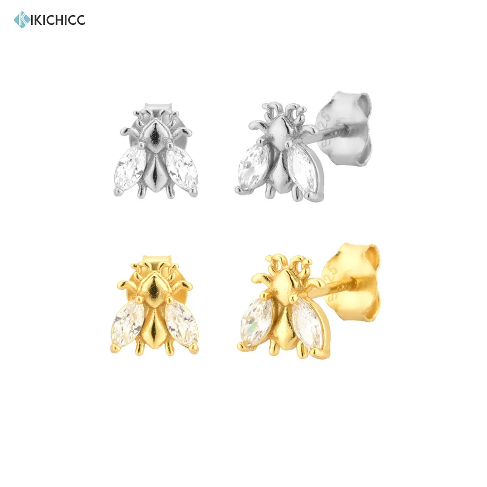 

Kikichicc 925 Sterling Silver Clear Zircon Stud Earring Bee Luxury CZ Piercing Ohrringe Pendiente Fashion Jewelry Wedding