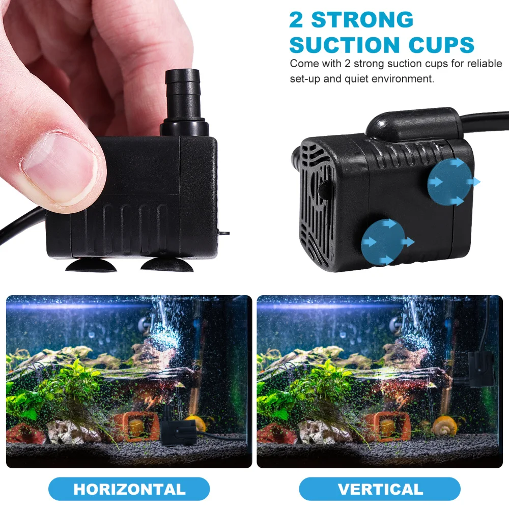 

UEETEK Aquarium Fountain Pump AC 220V-240V 220L/H 4W Submersible Water Pump Fish Tank Pond Water Pump with EU Plug (Black)