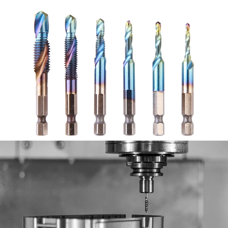 

6 Pcs Hex Shank Metric Thread Tap Spiral Trapezoidal Drill Bits Hand Screw Taps