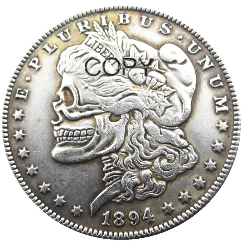 

US Hobo 1894o Morgan Dollar skull zombie skeleton Silver Plated Copy Coins