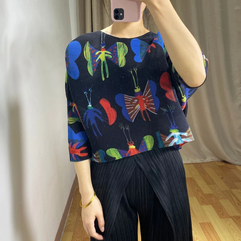 Новая весенняя плиссированная короткая футболка Miyak модная большой размер