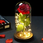 Светодиодный Зачарованный Галактический розовый вечный 24-каратный цветок из золотой фольги со сказочной гирляндой в куполе на Рождество, День Святого Валентина, подарок.