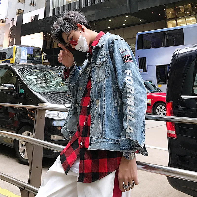 

Куртка мужская джинсовая, свободная куртка из денима, Корейская версия, большие размеры, Осень-зима