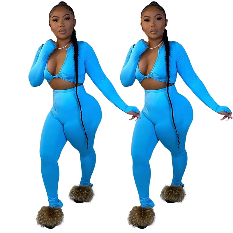 

2020 Autumn New Suit Hot Selling European and American Women's Solid Color Sexy Boob Tube Top Shirt Pants Two-Piece Set