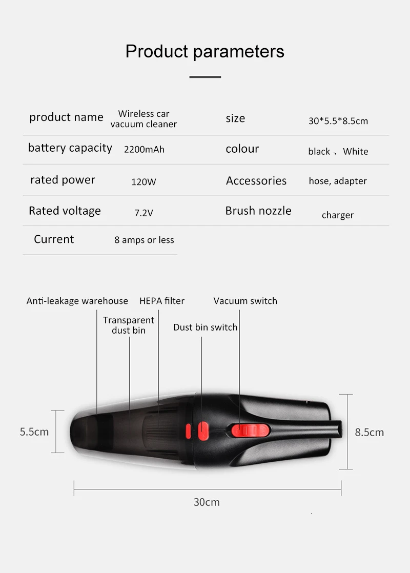

Strong Power Car Vacuum Cleaner DC Volt with Handbag 4.8KPA Cyclonic Wet/Dry Auto Portable Vacuums Cleaner 2 HEPA