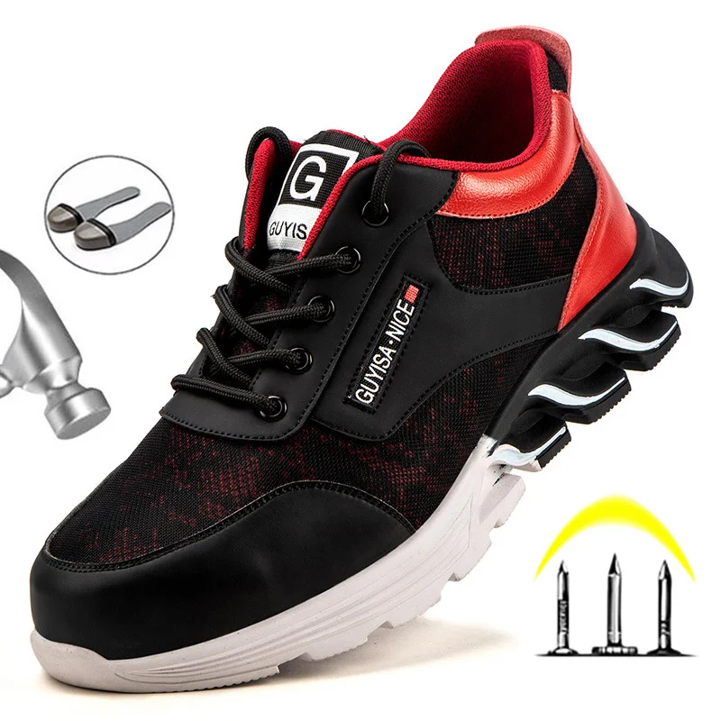 

New Men Shoes Work Boots Safety Steel Toe Breathable Air Mesh Anti-stab Steel Toe Cap Anti-Smashing Construction Safety Sneakers