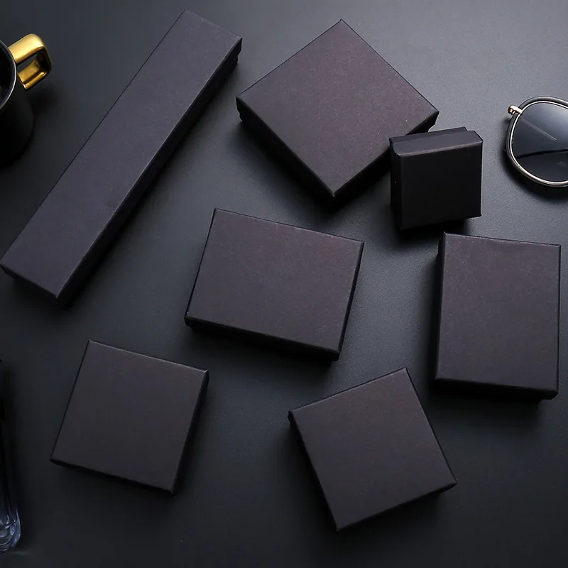 

2019 New 1pcs good Jewelry package 9x9x3cm black Kraft paper box For earring/ring /bracelet/necklace set jewelry box A5
