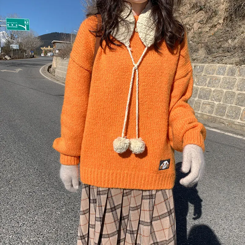 6 colors 2019 autumn and winter candy color loose cartoon dog thick warm sweaters womens pullovers (X1212) | Женская одежда