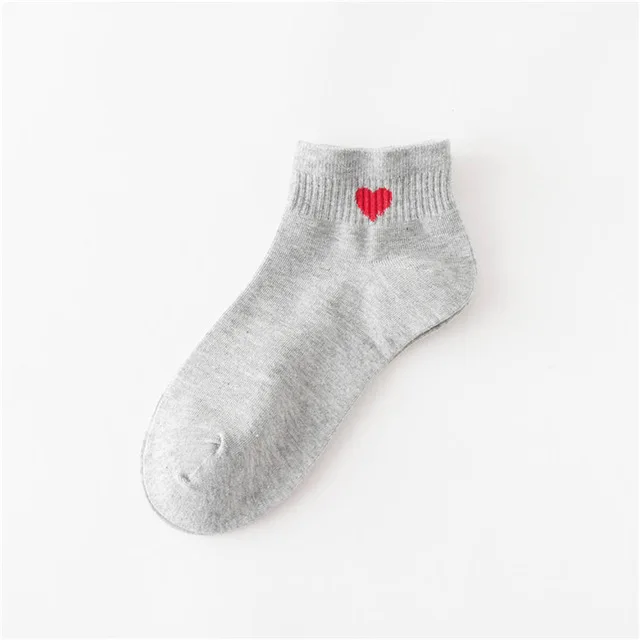 Gray Side Ankle Новые модные женские носки-трубы средней высоты на каблуке в стиле Харадзюку; милые женские повседневные носки с принтом в виде красного сердца; Meias; обувь для колледжа - Цвет: Gray Side Ankle