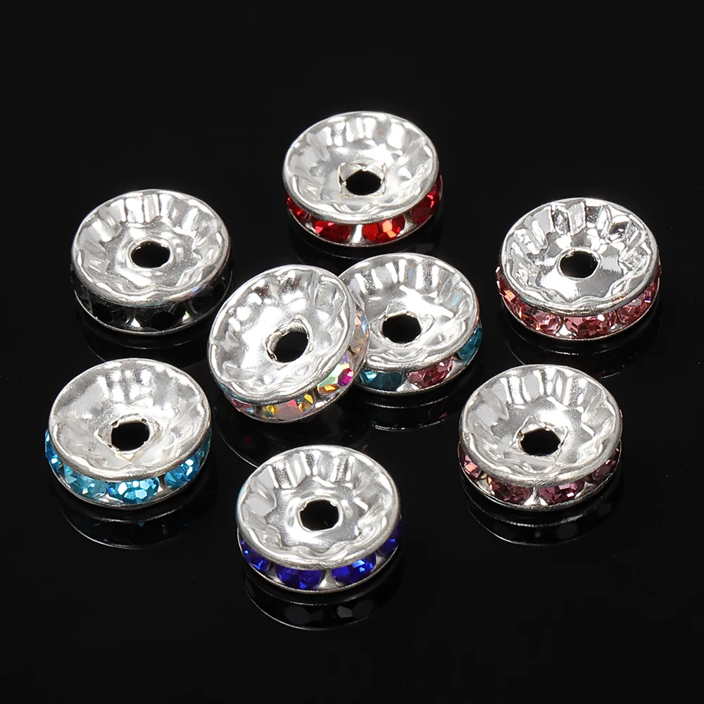 

100pcs/lot Rhinestone Spacer Beads for Jewelry Making Flat Round 6/8/10mm Wheel Beads DIY Beading Bracelet Necklace Accessories