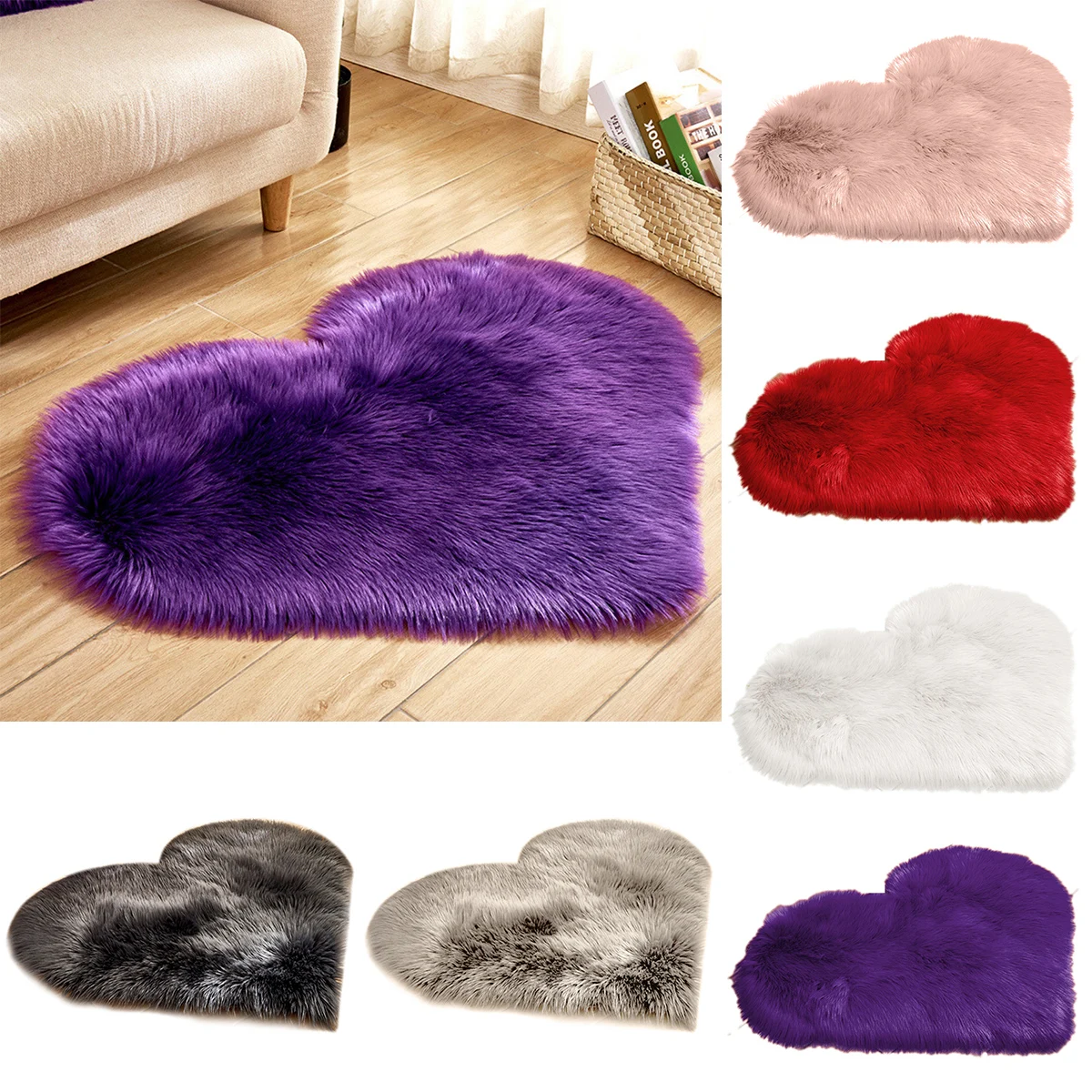 

Love Heart Rugs NO Lint Carpet Carpet Artificial Wool Sheepskin Hairy Mat Faux Fluffy Mats Kid Room Area Rug for Living Room