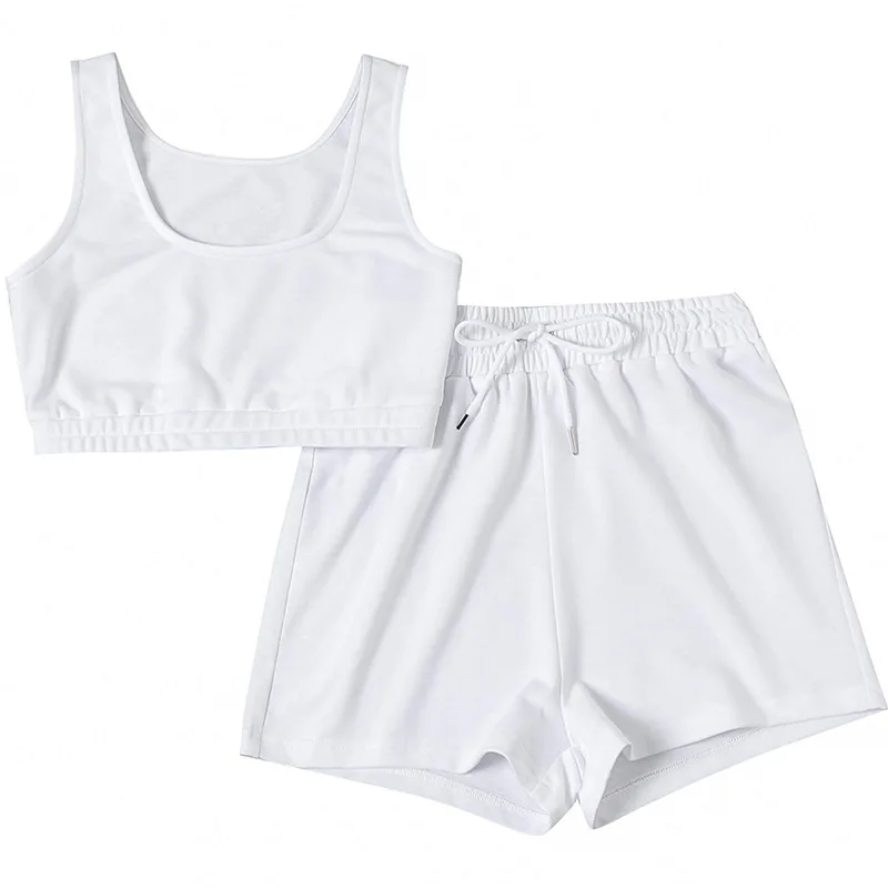 

Adogirl Solid 2 Two Piece Set Women Summer Outfits Crop Top Drawstring Atheleisure Biker Shorts Matching Set For Sweatsuits